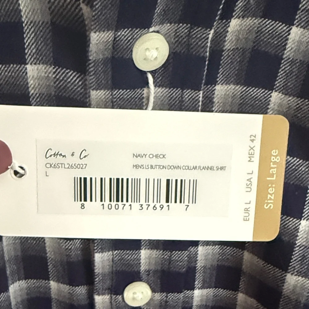 Men’s L Classic Navy Checkered Button Down Shirt NWT